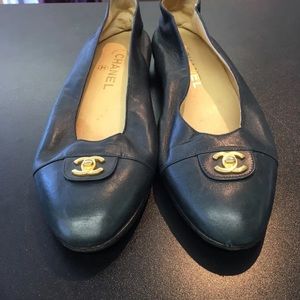 Chanel Ballet Flats Navy Blue Size 39